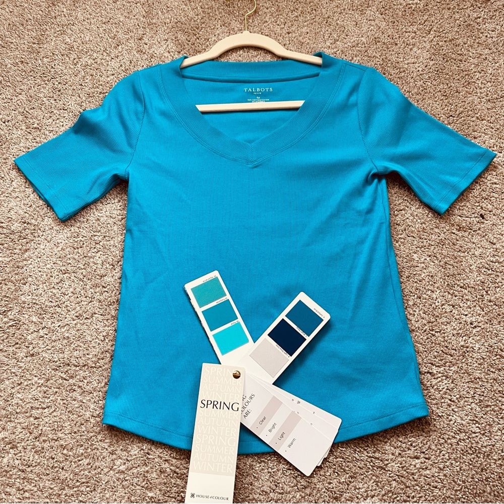 Talbots Women's Teal V-Neck Short Sleeve Tee